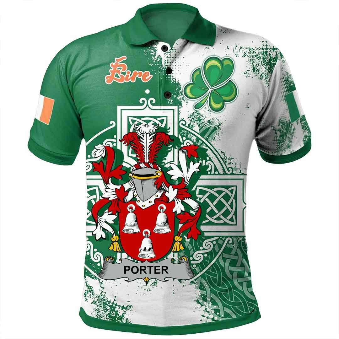 Ireland Clothing - Porter Irish Family Crest Polo Shirt - Irish Celtic Cross A7 Ireland Clothing - Porter Irish Family Crest Polo Shirt - Irish Celtic Cross A7