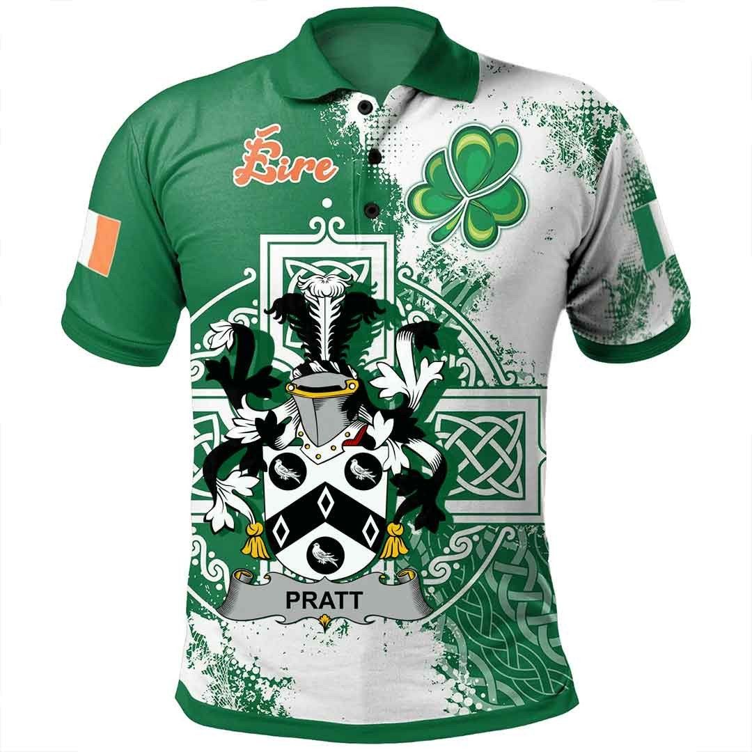 Ireland Clothing - Pratt Irish Family Crest Polo Shirt - Irish Celtic Cross A7 Ireland Clothing - Pratt Irish Family Crest Polo Shirt - Irish Celtic Cross A7