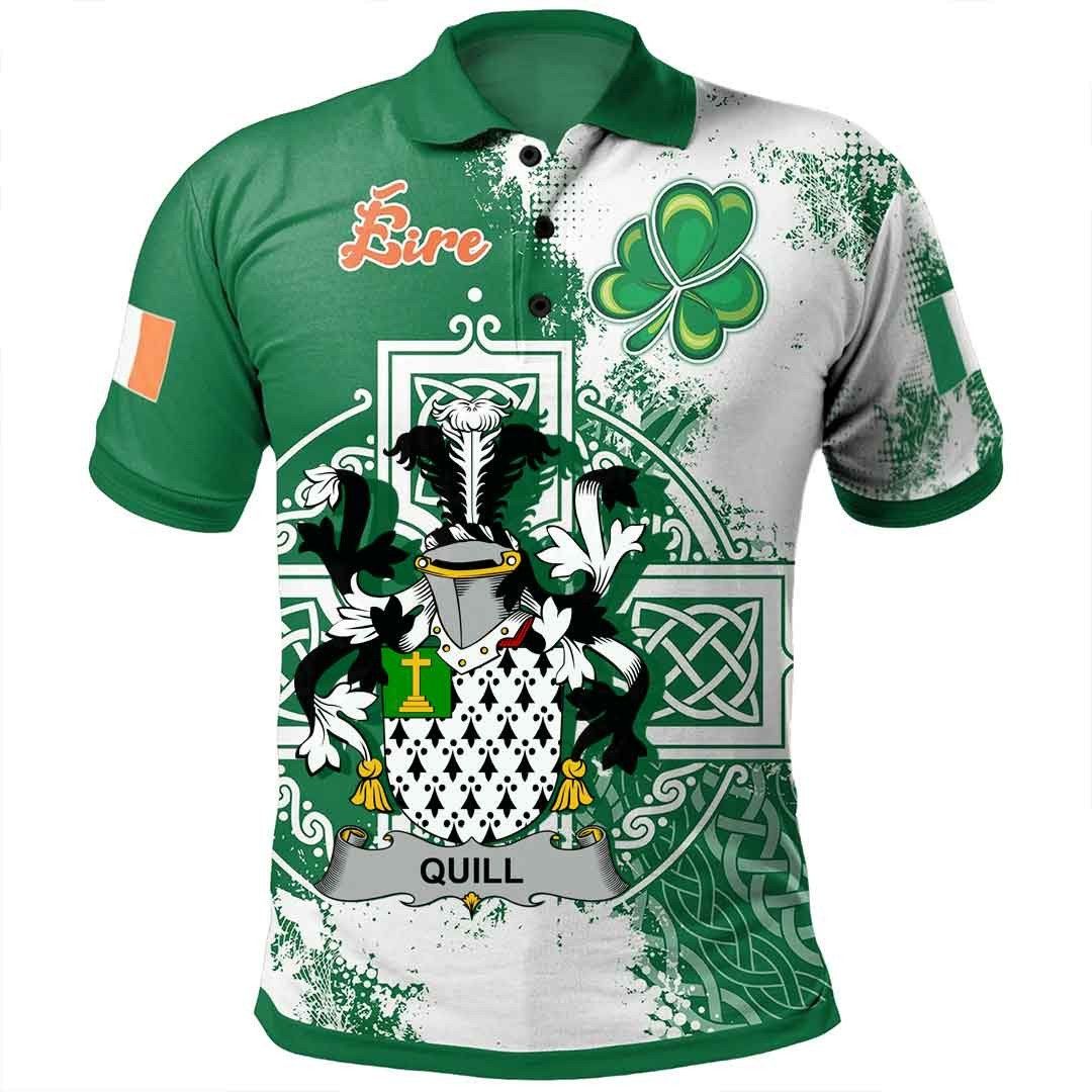 Ireland Clothing - Quill Irish Family Crest Polo Shirt - Irish Celtic Cross A7 Ireland Clothing - Quill Irish Family Crest Polo Shirt - Irish Celtic Cross A7