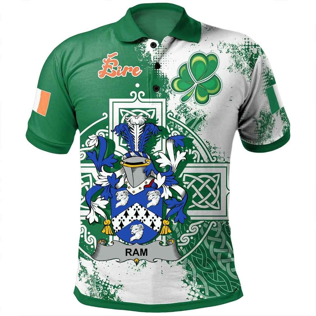 Ireland Clothing - Ram Irish Family Crest Polo Shirt - Irish Celtic Cross A7 Ireland Clothing - Ram Irish Family Crest Polo Shirt - Irish Celtic Cross A7