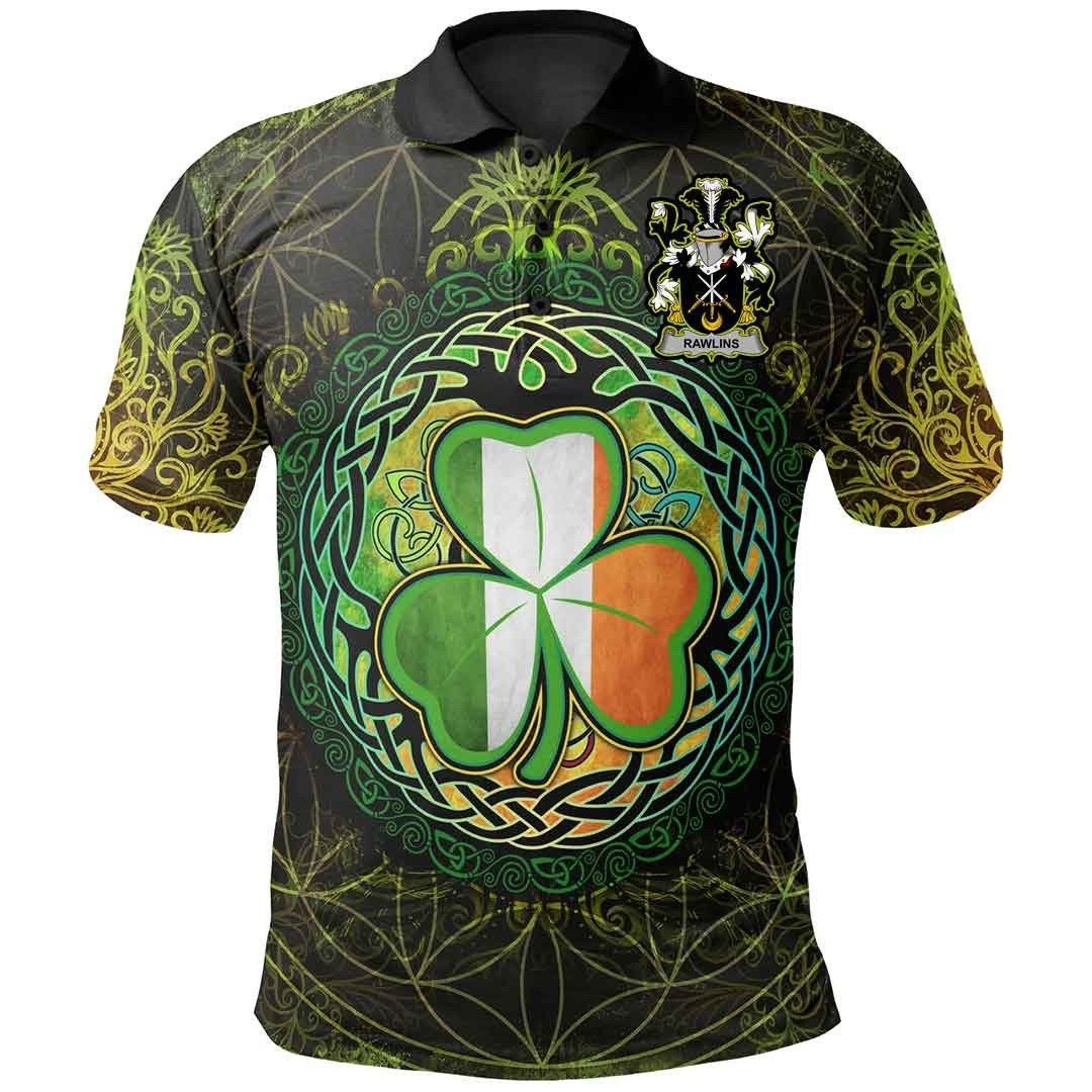 Ireland Clothing - Rawlins Irish Family Crest Polo Shirt - Irish Shamrock Triangle A7 Ireland Clothing - Rawlins Irish Family Crest Polo Shirt - Irish Shamrock Triangle A7