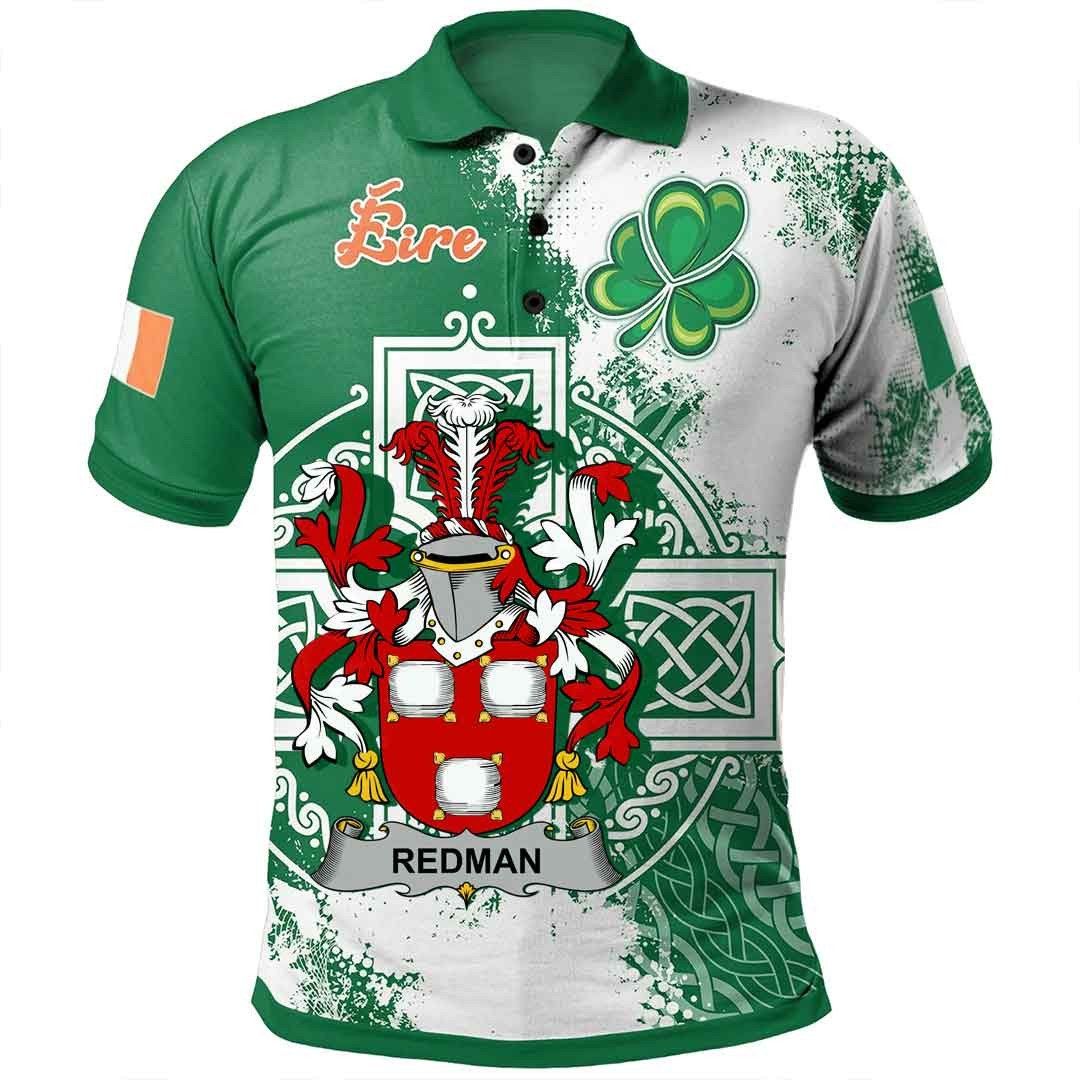 Ireland Clothing - Redman Irish Family Crest Polo Shirt - Irish Celtic Cross A7 Ireland Clothing - Redman Irish Family Crest Polo Shirt - Irish Celtic Cross A7