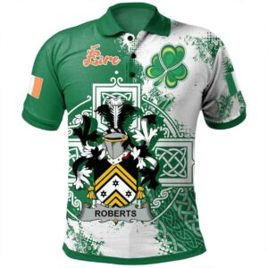 Ireland Clothing - Roberts Irish Family Crest Polo Shirt - Irish Celtic Cross A7