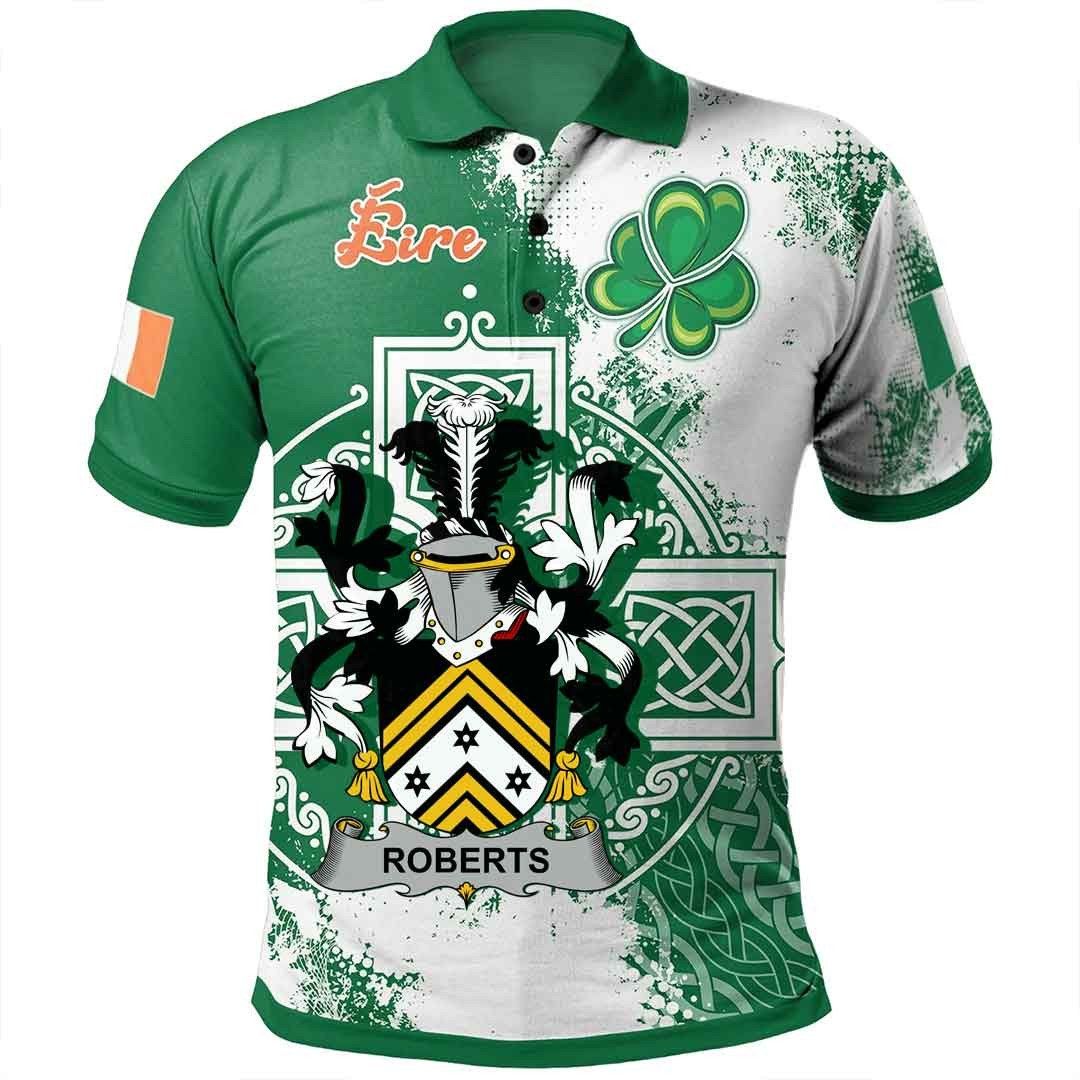 Ireland Clothing - Roberts Irish Family Crest Polo Shirt - Irish Celtic Cross A7 Ireland Clothing - Roberts Irish Family Crest Polo Shirt - Irish Celtic Cross A7