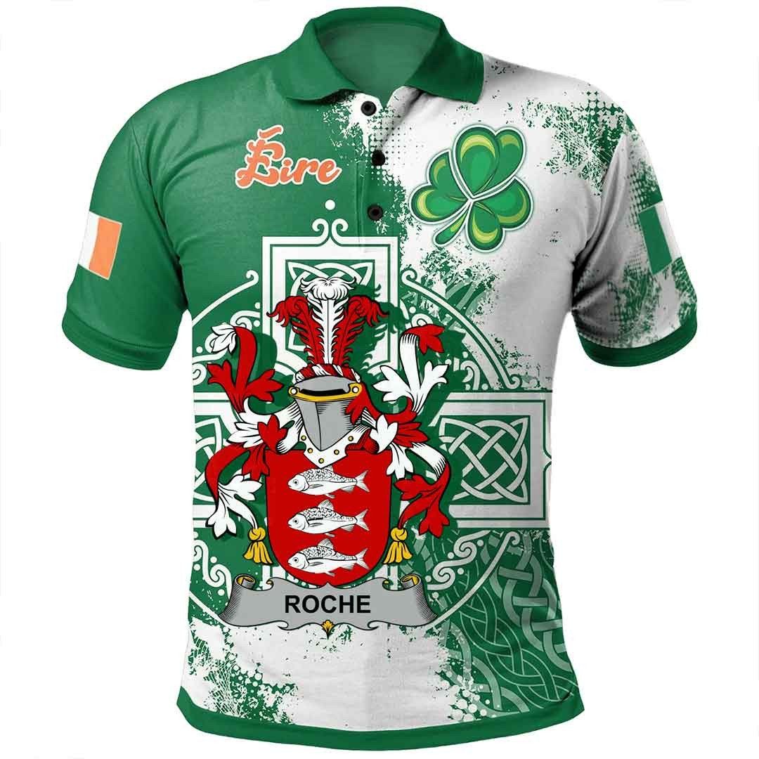 Ireland Clothing - Roche Irish Family Crest Polo Shirt - Irish Celtic Cross A7 Ireland Clothing - Roche Irish Family Crest Polo Shirt - Irish Celtic Cross A7