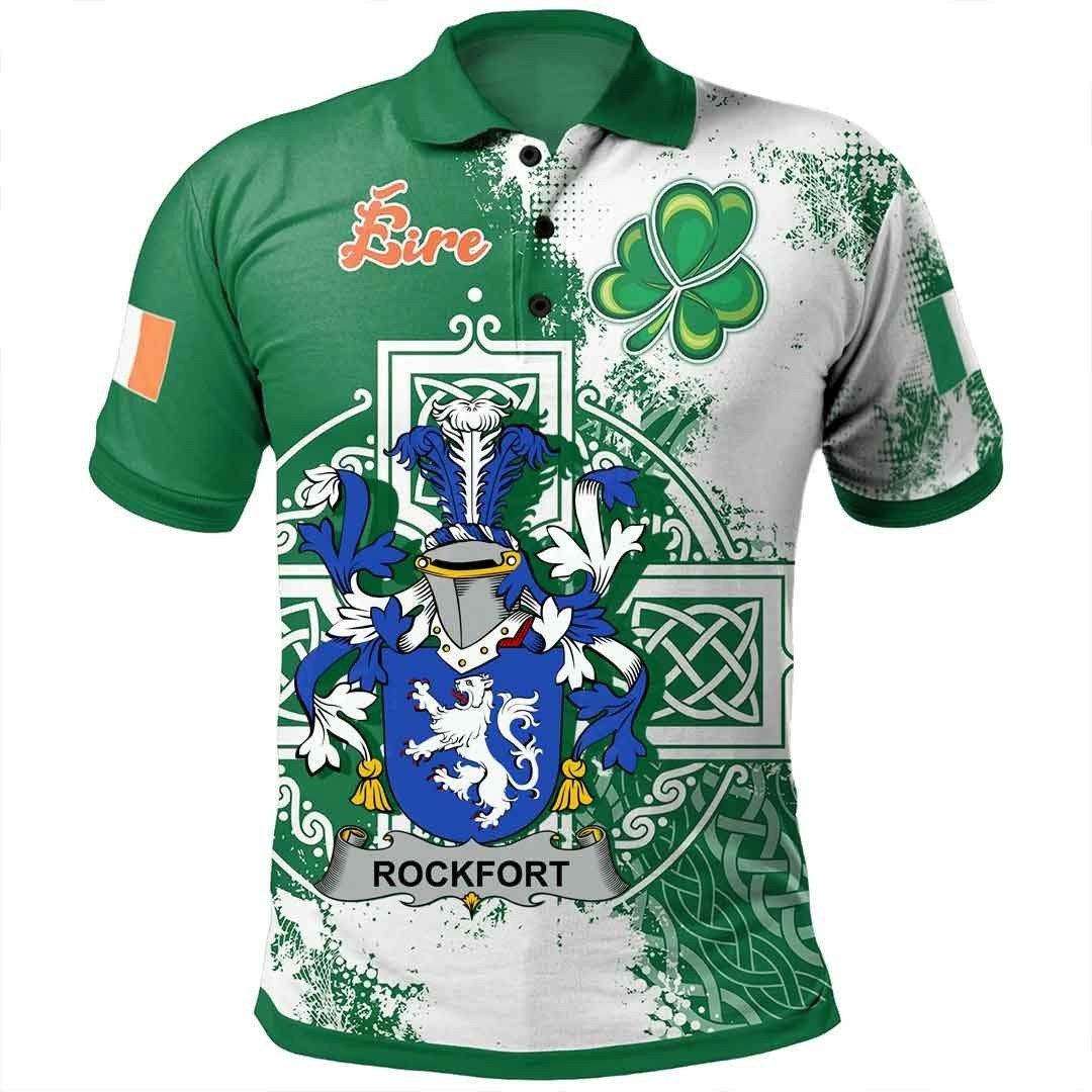 Ireland Clothing - Rockfort Irish Family Crest Polo Shirt - Irish Celtic Cross A7 Ireland Clothing - Rockfort Irish Family Crest Polo Shirt - Irish Celtic Cross A7