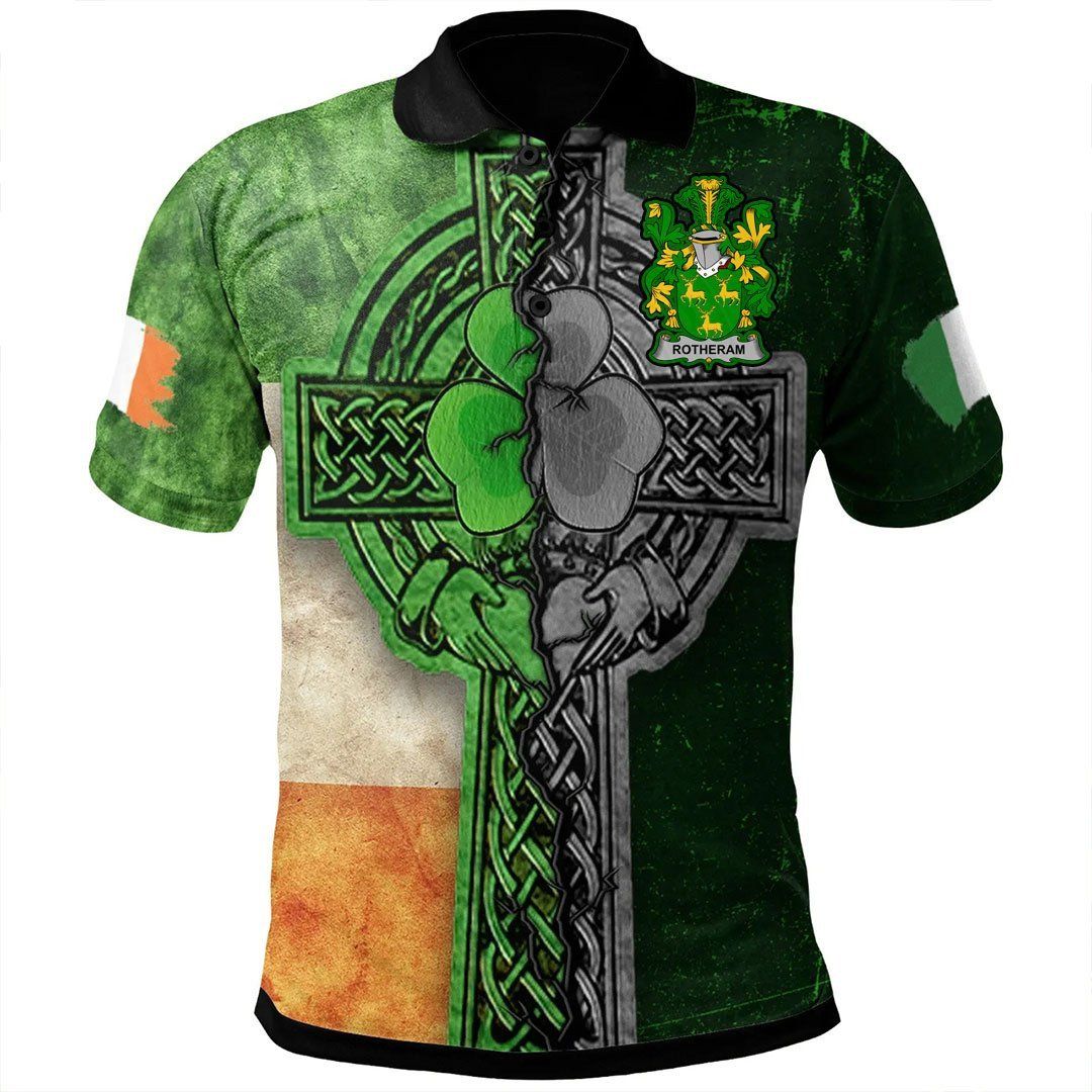 Ireland Clothing - Rotheram Irish Family Crest Polo Shirt - Irish Claddagh Cross A7 Ireland Clothing - Rotheram Irish Family Crest Polo Shirt - Irish Claddagh Cross A7