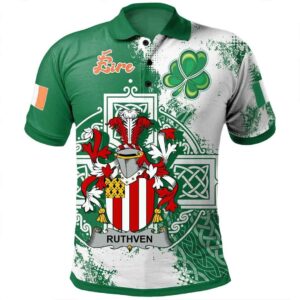 Ireland Clothing - Ruthven Irish Family Crest Polo Shirt - Irish Celtic Cross A7