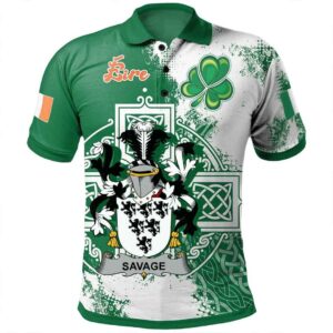 Ireland Clothing - Savage Irish Family Crest Polo Shirt - Irish Celtic Cross A7