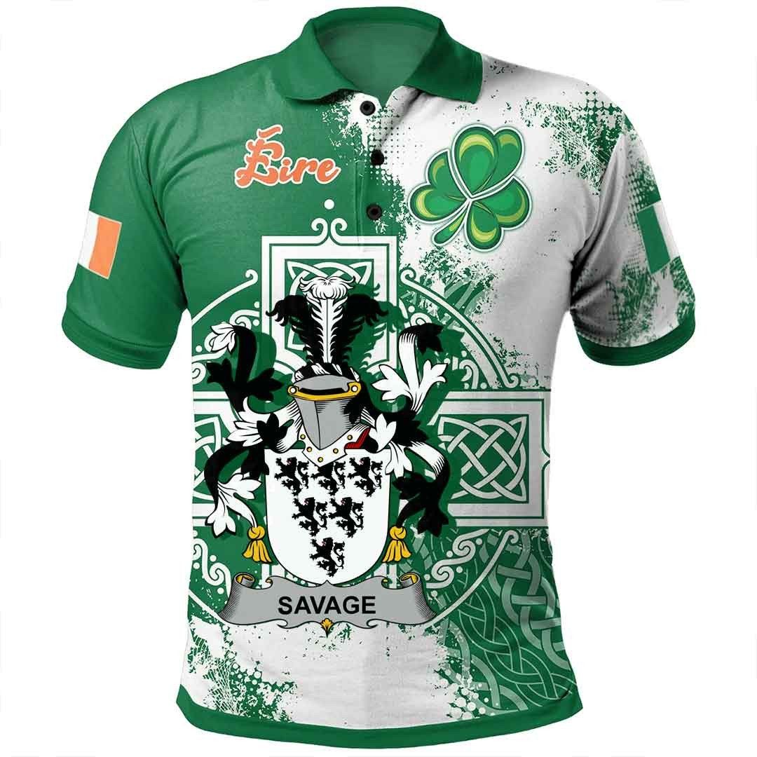 Ireland Clothing - Savage Irish Family Crest Polo Shirt - Irish Celtic Cross A7 Ireland Clothing - Savage Irish Family Crest Polo Shirt - Irish Celtic Cross A7