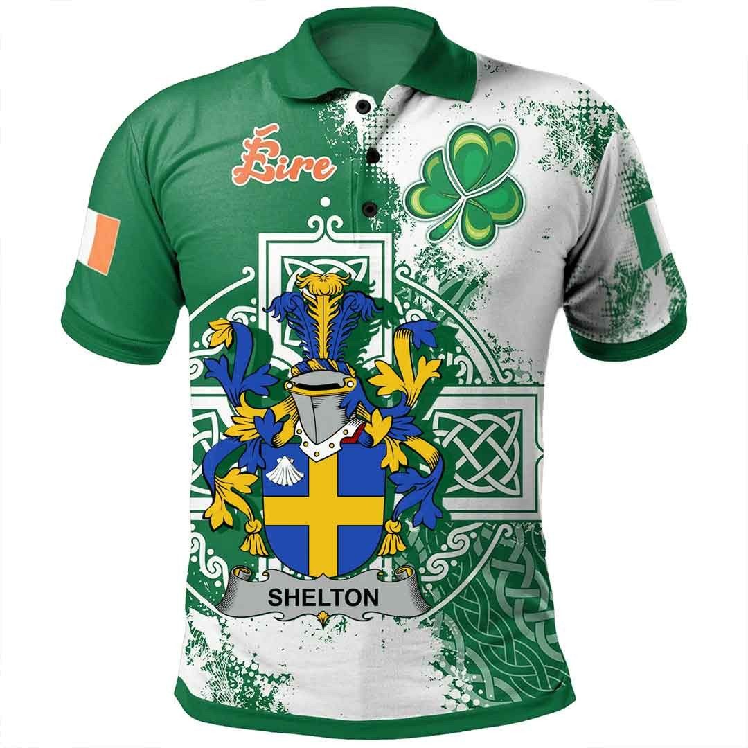 Ireland Clothing - Shelton Irish Family Crest Polo Shirt - Irish Celtic Cross A7 Ireland Clothing - Shelton Irish Family Crest Polo Shirt - Irish Celtic Cross A7