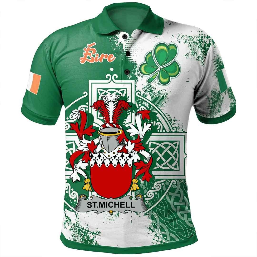Ireland Clothing - St.Michell Irish Family Crest Polo Shirt - Irish Celtic Cross A7 Ireland Clothing - St.Michell Irish Family Crest Polo Shirt - Irish Celtic Cross A7