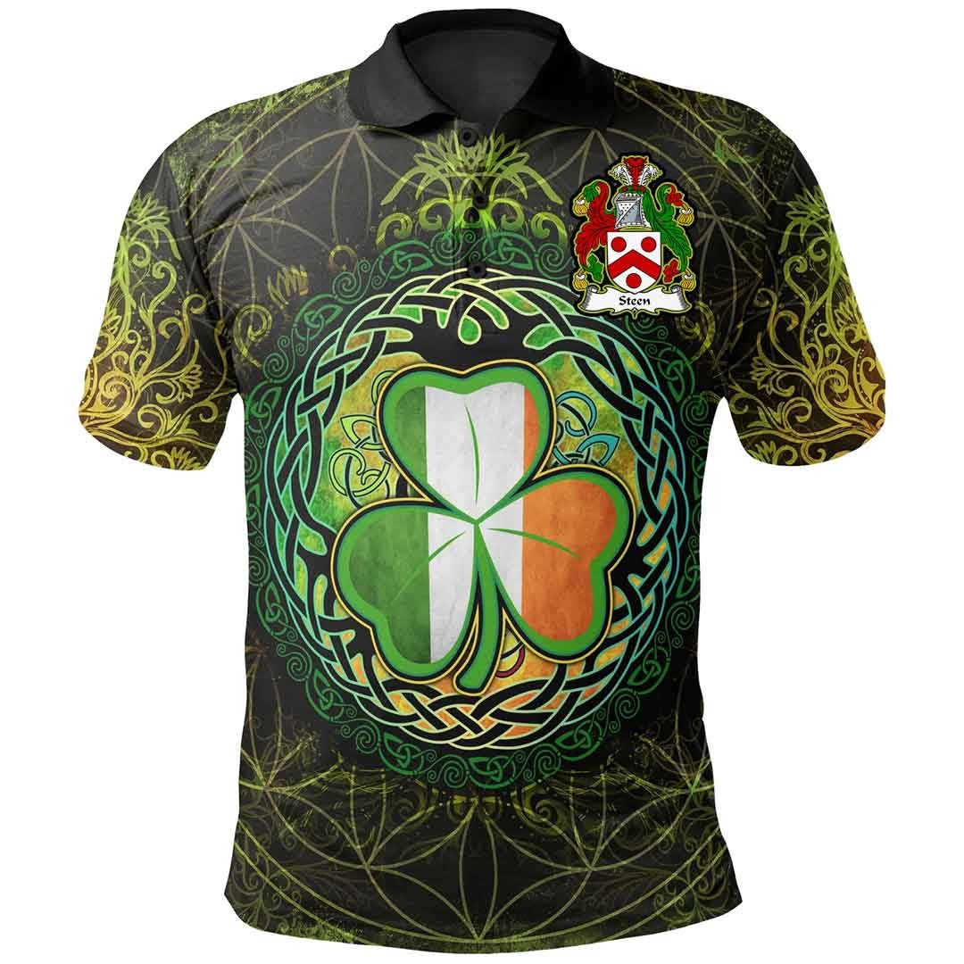 Ireland Clothing - Steen Irish Family Crest Polo Shirt - Irish Shamrock Triangle A7 Ireland Clothing - Steen Irish Family Crest Polo Shirt - Irish Shamrock Triangle A7