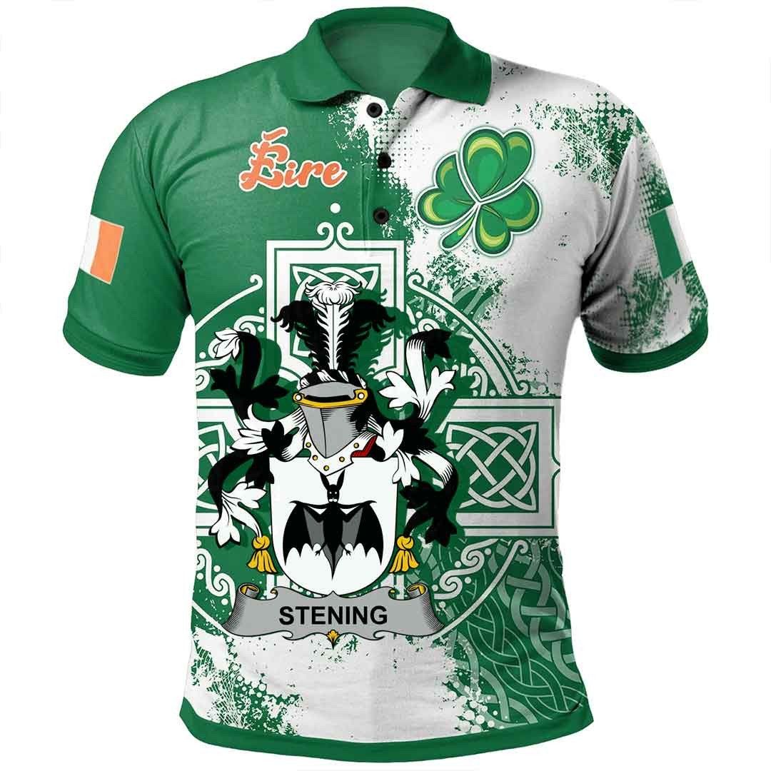 Ireland Clothing - Stening Irish Family Crest Polo Shirt - Irish Celtic Cross A7 Ireland Clothing - Stening Irish Family Crest Polo Shirt - Irish Celtic Cross A7