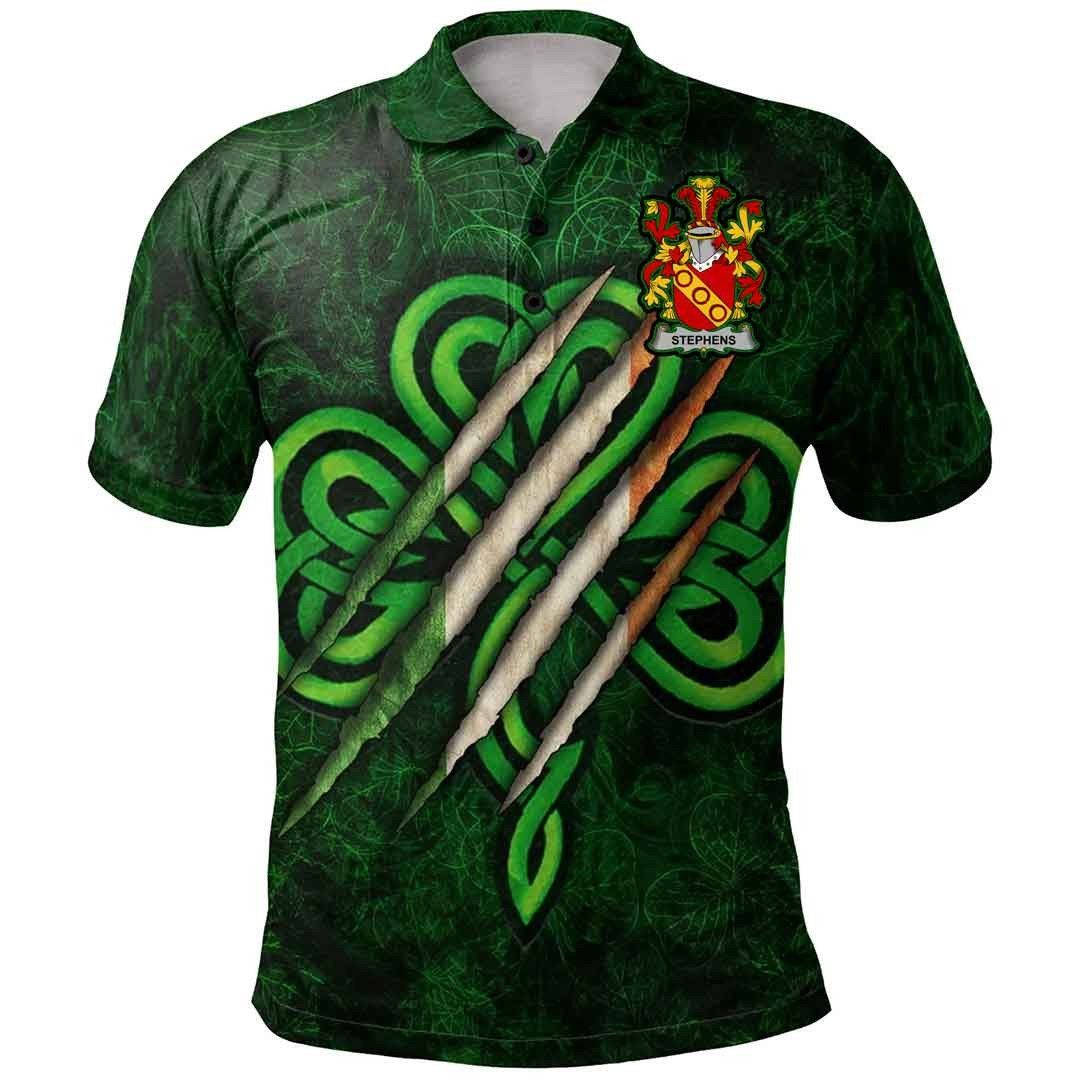 Ireland Clothing - Stephens Irish Family Crest Polo Shirt - Irish Shamrock Scratch A7 Ireland Clothing - Stephens Irish Family Crest Polo Shirt - Irish Shamrock Scratch A7
