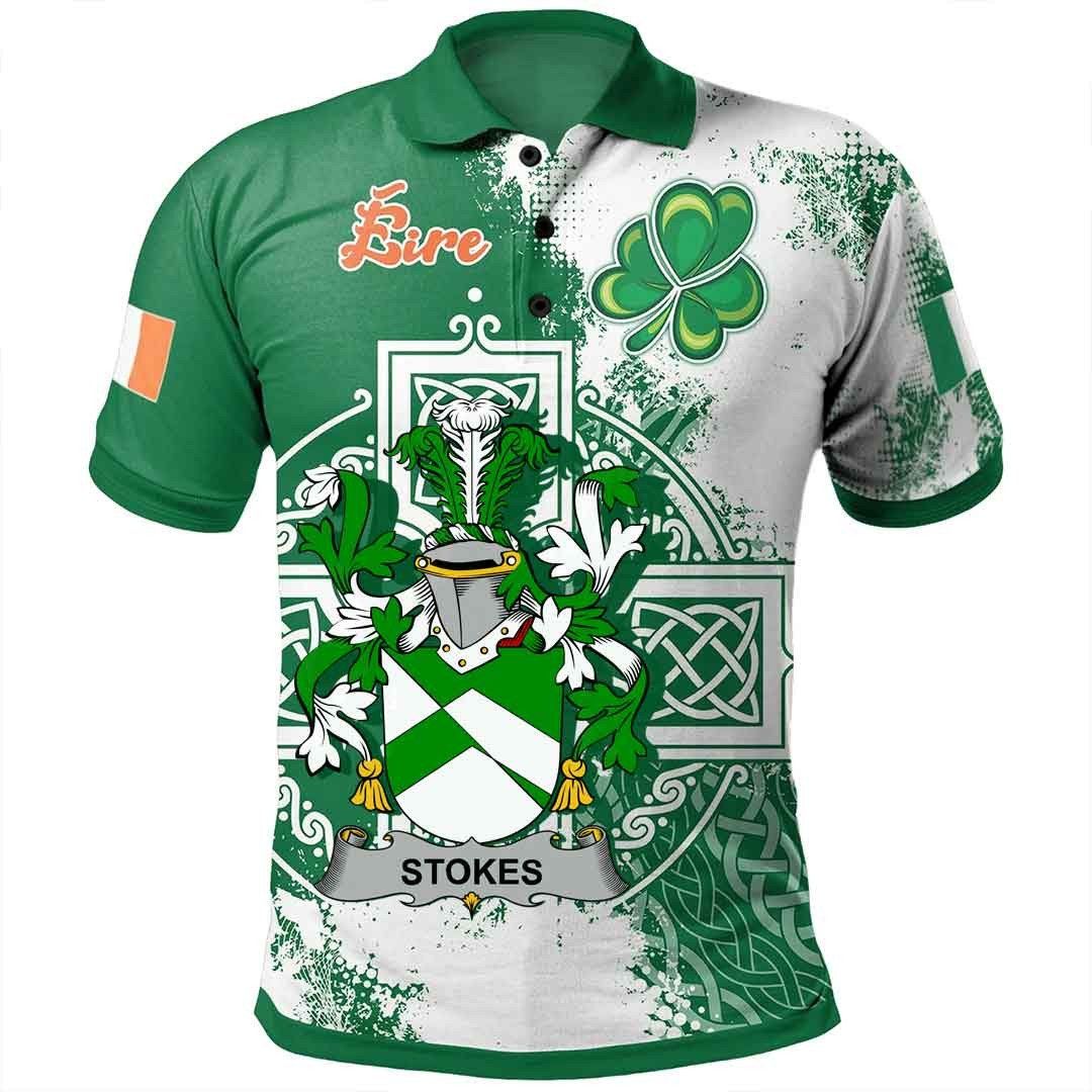 Ireland Clothing - Stokes Irish Family Crest Polo Shirt - Irish Celtic Cross A7 Ireland Clothing - Stokes Irish Family Crest Polo Shirt - Irish Celtic Cross A7