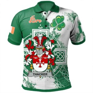 Ireland Clothing - Thacker Irish Family Crest Polo Shirt - Irish Celtic Cross A7