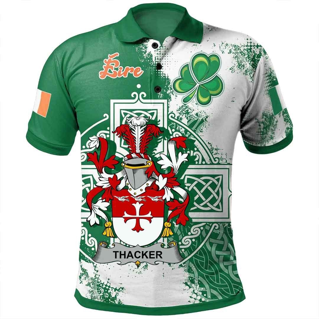 Ireland Clothing - Thacker Irish Family Crest Polo Shirt - Irish Celtic Cross A7 Ireland Clothing - Thacker Irish Family Crest Polo Shirt - Irish Celtic Cross A7