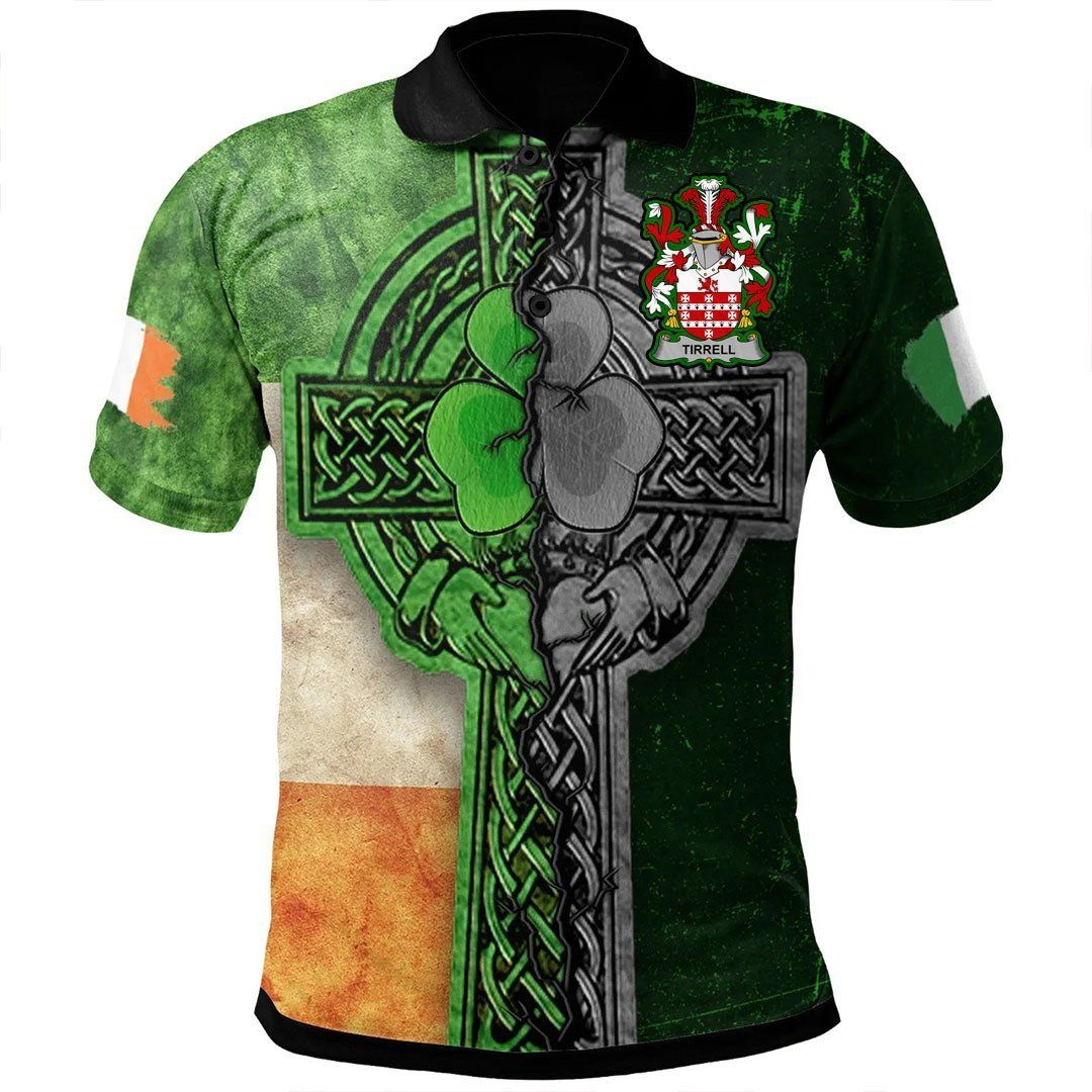 Ireland Clothing - Tirrell Irish Family Crest Polo Shirt - Irish Claddagh Cross A7 Ireland Clothing - Tirrell Irish Family Crest Polo Shirt - Irish Claddagh Cross A7
