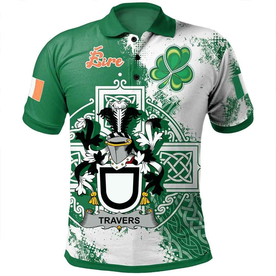 Ireland Clothing - Travers Irish Family Crest Polo Shirt - Irish Celtic Cross A7 Ireland Clothing - Travers Irish Family Crest Polo Shirt - Irish Celtic Cross A7