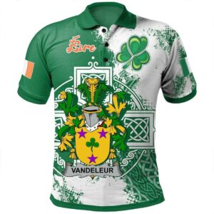 Ireland Clothing - Vandeleur Irish Family Crest Polo Shirt - Irish Celtic Cross A7