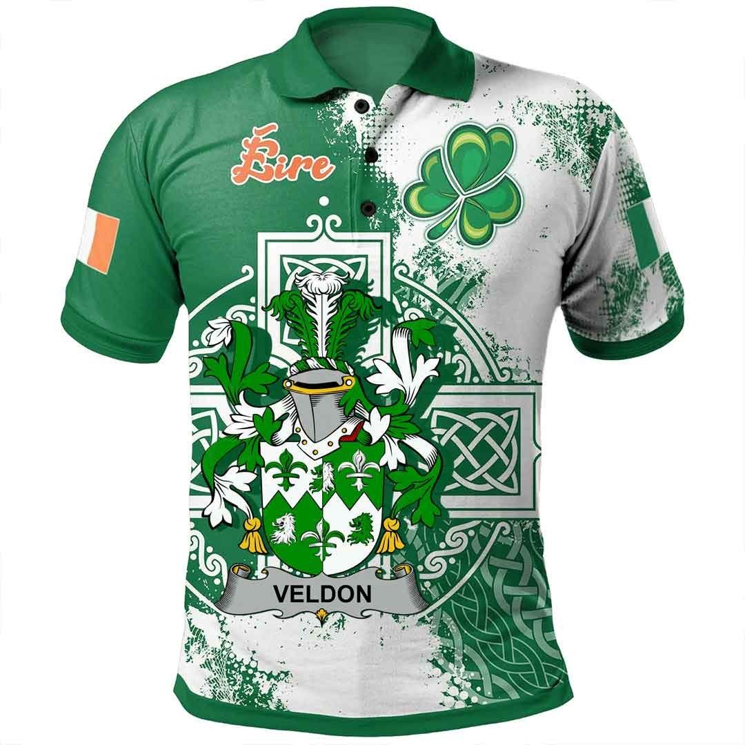 Ireland Clothing - Veldon Irish Family Crest Polo Shirt - Irish Celtic Cross A7 Ireland Clothing - Veldon Irish Family Crest Polo Shirt - Irish Celtic Cross A7