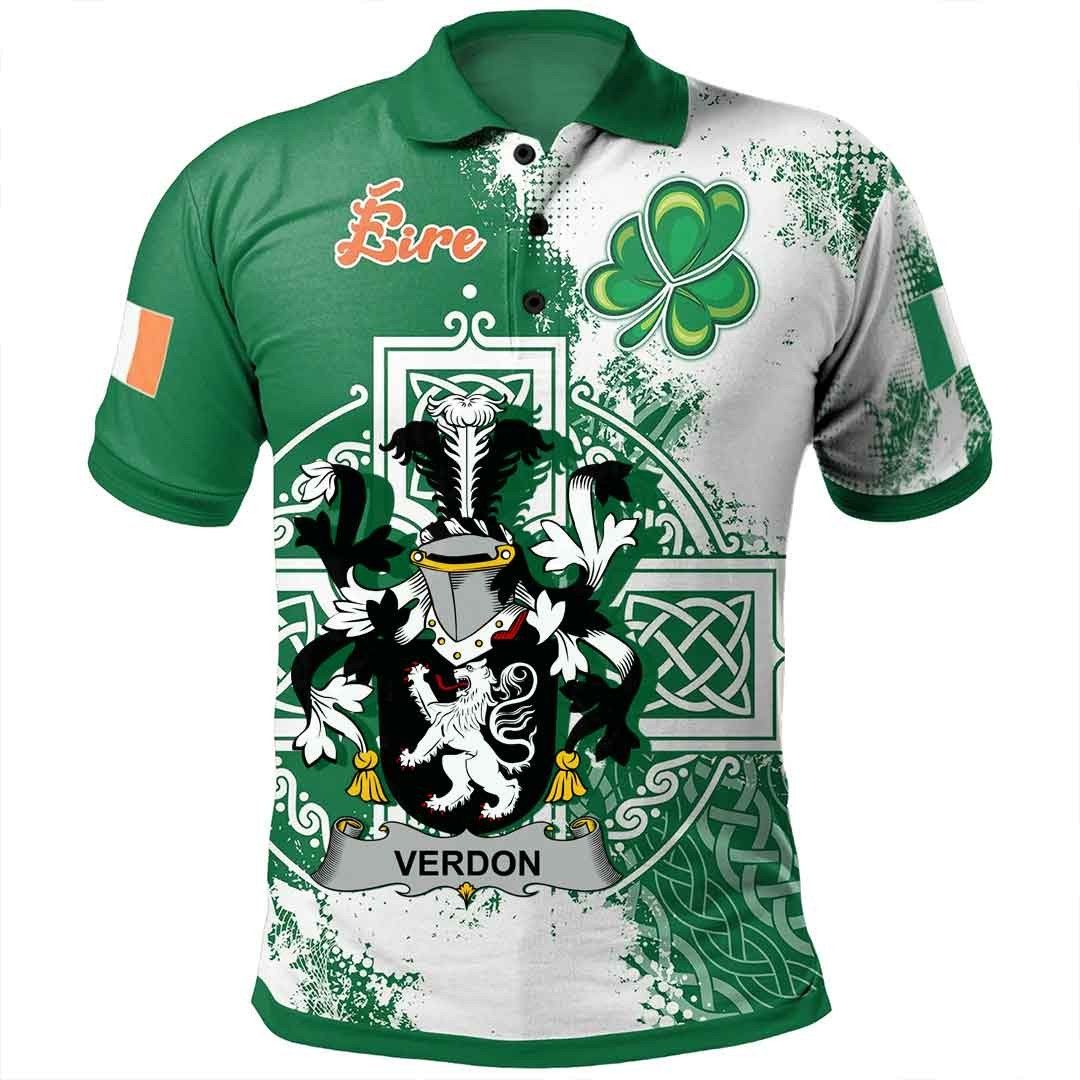 Ireland Clothing - Verdon Irish Family Crest Polo Shirt - Irish Celtic Cross A7 Ireland Clothing - Verdon Irish Family Crest Polo Shirt - Irish Celtic Cross A7