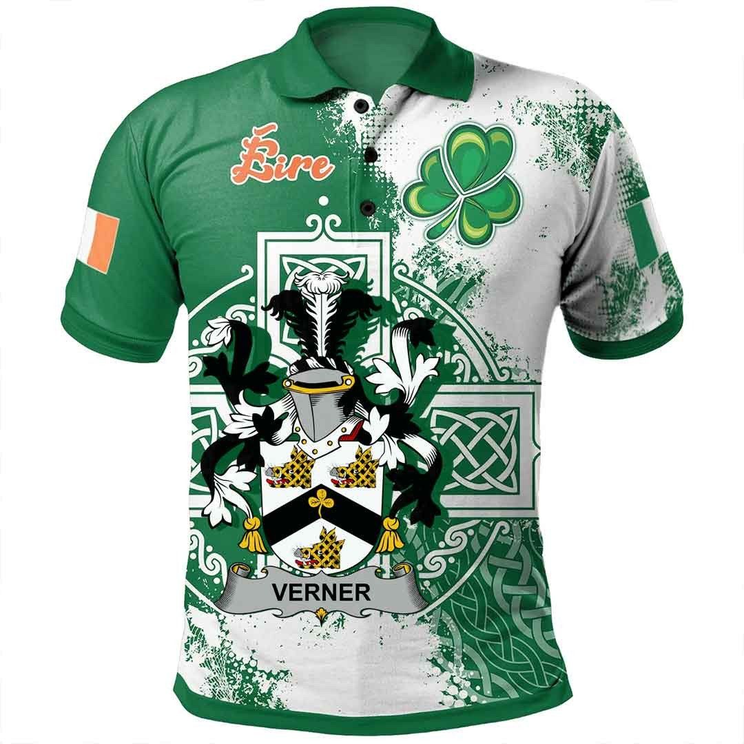 Ireland Clothing - Verner Irish Family Crest Polo Shirt - Irish Celtic Cross A7 Ireland Clothing - Verner Irish Family Crest Polo Shirt - Irish Celtic Cross A7