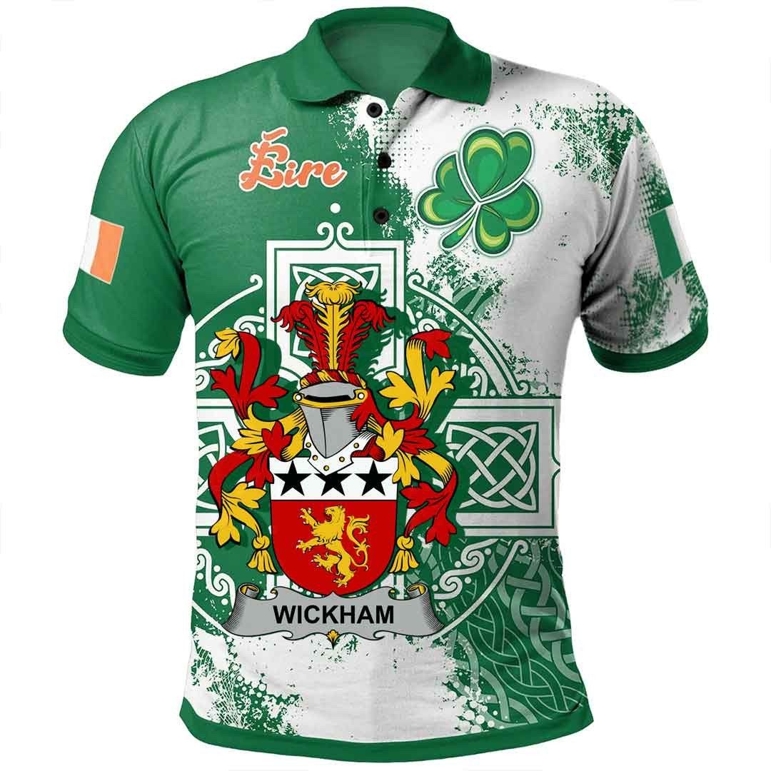Ireland Clothing - Wickham Irish Family Crest Polo Shirt - Irish Celtic Cross A7 Ireland Clothing - Wickham Irish Family Crest Polo Shirt - Irish Celtic Cross A7