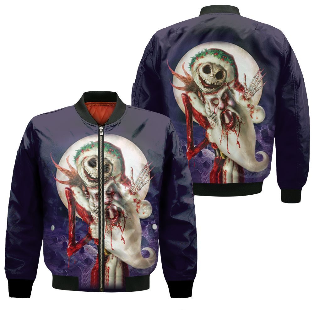 Jack Skellington Santa Costume Nightmare Before Christmas Halloween 3D Bomber Jacket Jack Skellington Santa Costume Nightmare Before Christmas Halloween 3D Bomber Jacket