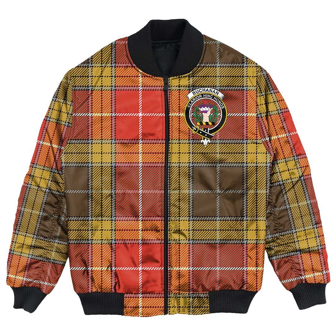 Jacket - Buchanan Old Set Weathered Clan Tartan Crest Bomber Jacket A7 Bomber Jacket Jacket - Buchanan Old Set Weathered Clan Tartan Crest Bomber Jacket A7 Bomber Jacket