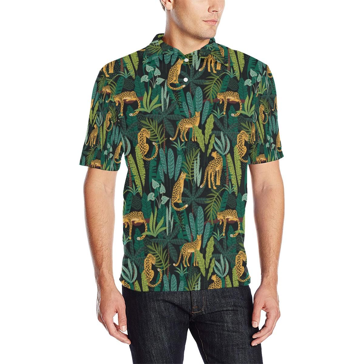 Jaguar Jungle Pattern Print Design 03 Men Polo Shirt Jaguar Jungle Pattern Print Design 03 Men Polo Shirt