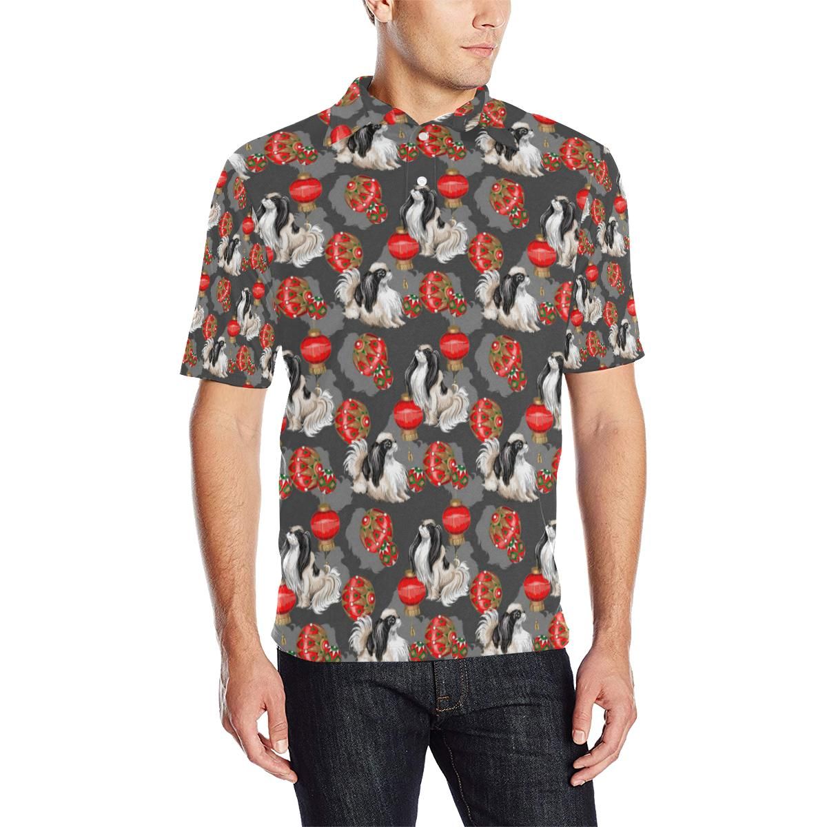 Japanese Chin Pattern Print Design 02 Men Polo Shirt Japanese Chin Pattern Print Design 02 Men Polo Shirt