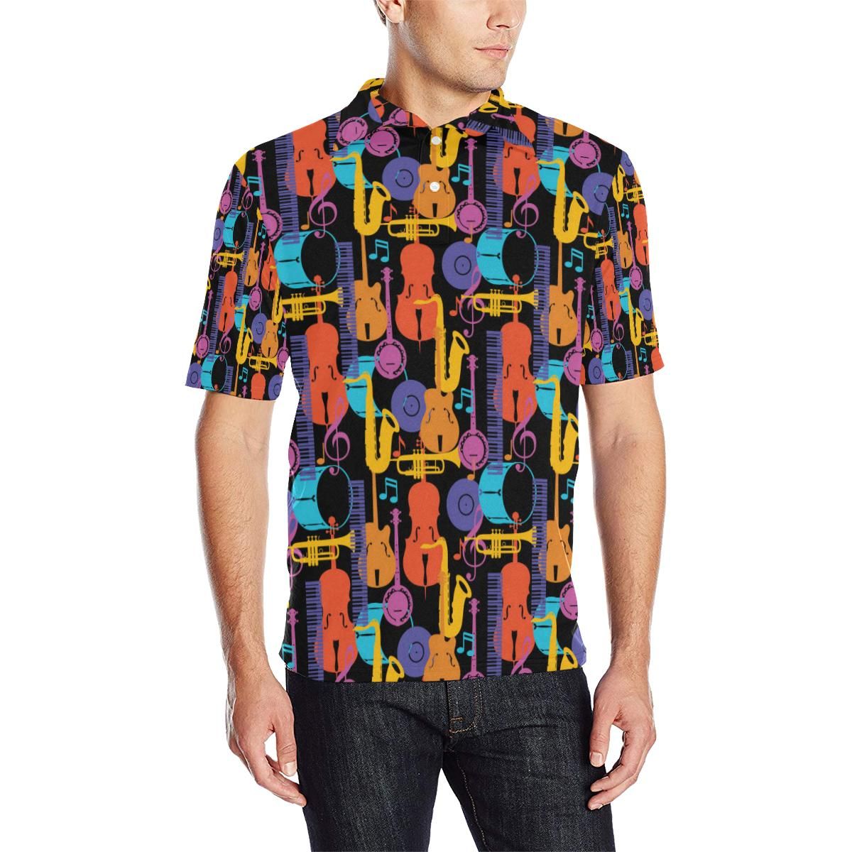Jazz Pattern Print Design 03 Men Polo Shirt Jazz Pattern Print Design 03 Men Polo Shirt