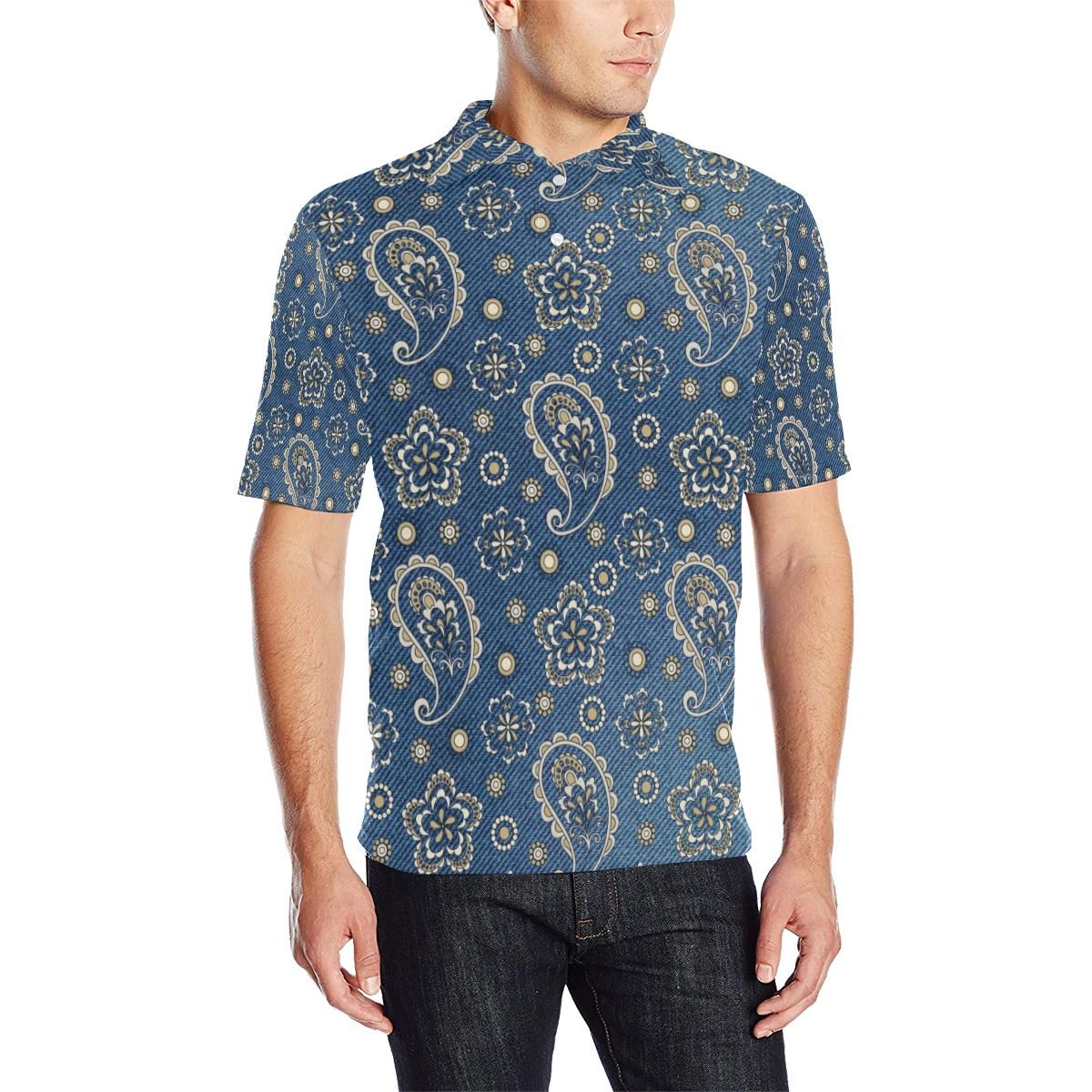 Jean Paisley Pattern Print Design 01 Men Polo Shirt Jean Paisley Pattern Print Design 01 Men Polo Shirt