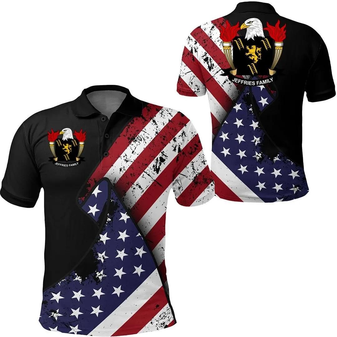 Jeffries USA Polo Shirt - Special Grunge Flag - American Family Crest A7 Jeffries USA Polo Shirt - Special Grunge Flag - American Family Crest A7