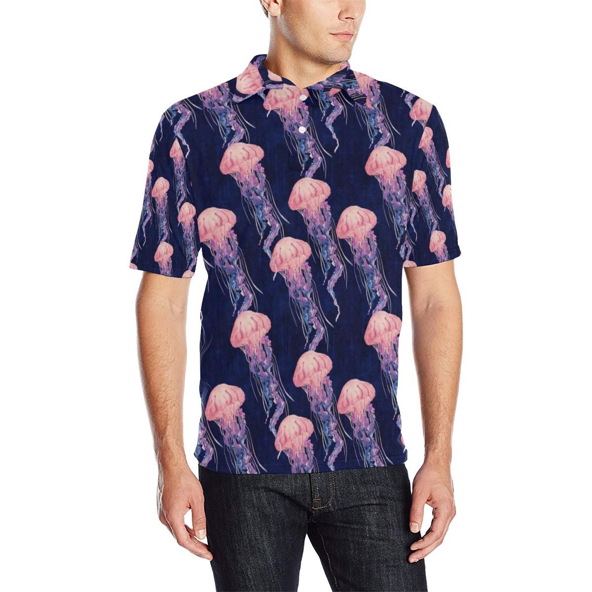 Jellyfish Pattern Print Design 03 Men Polo Shirt Jellyfish Pattern Print Design 03 Men Polo Shirt