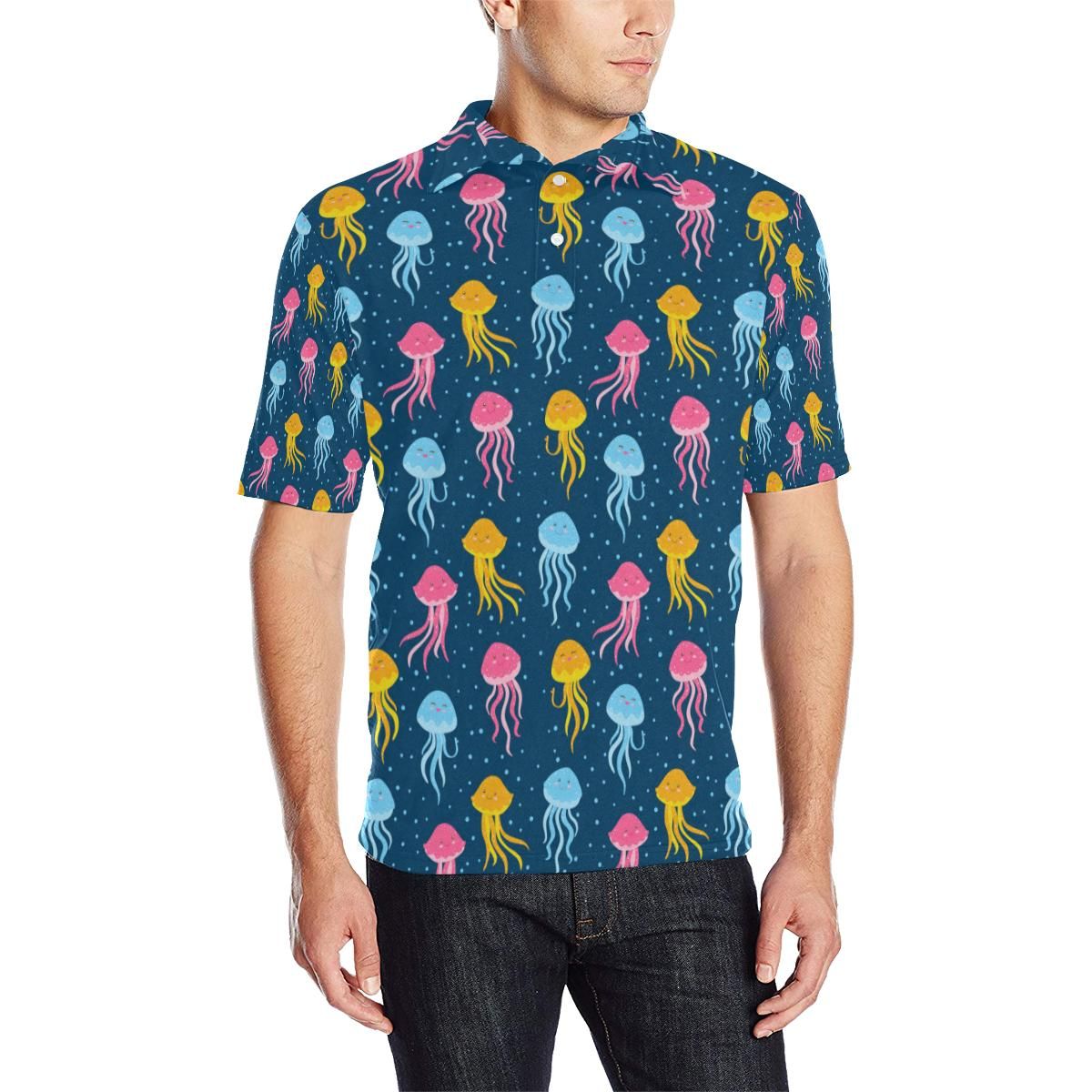 Jellyfish Pattern Print Design 04 Men Polo Shirt Jellyfish Pattern Print Design 04 Men Polo Shirt