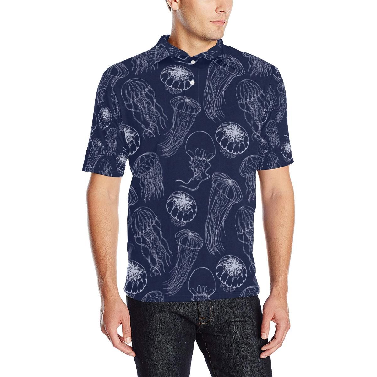 Jellyfish Pattern Print Design 05 Men Polo Shirt Jellyfish Pattern Print Design 05 Men Polo Shirt