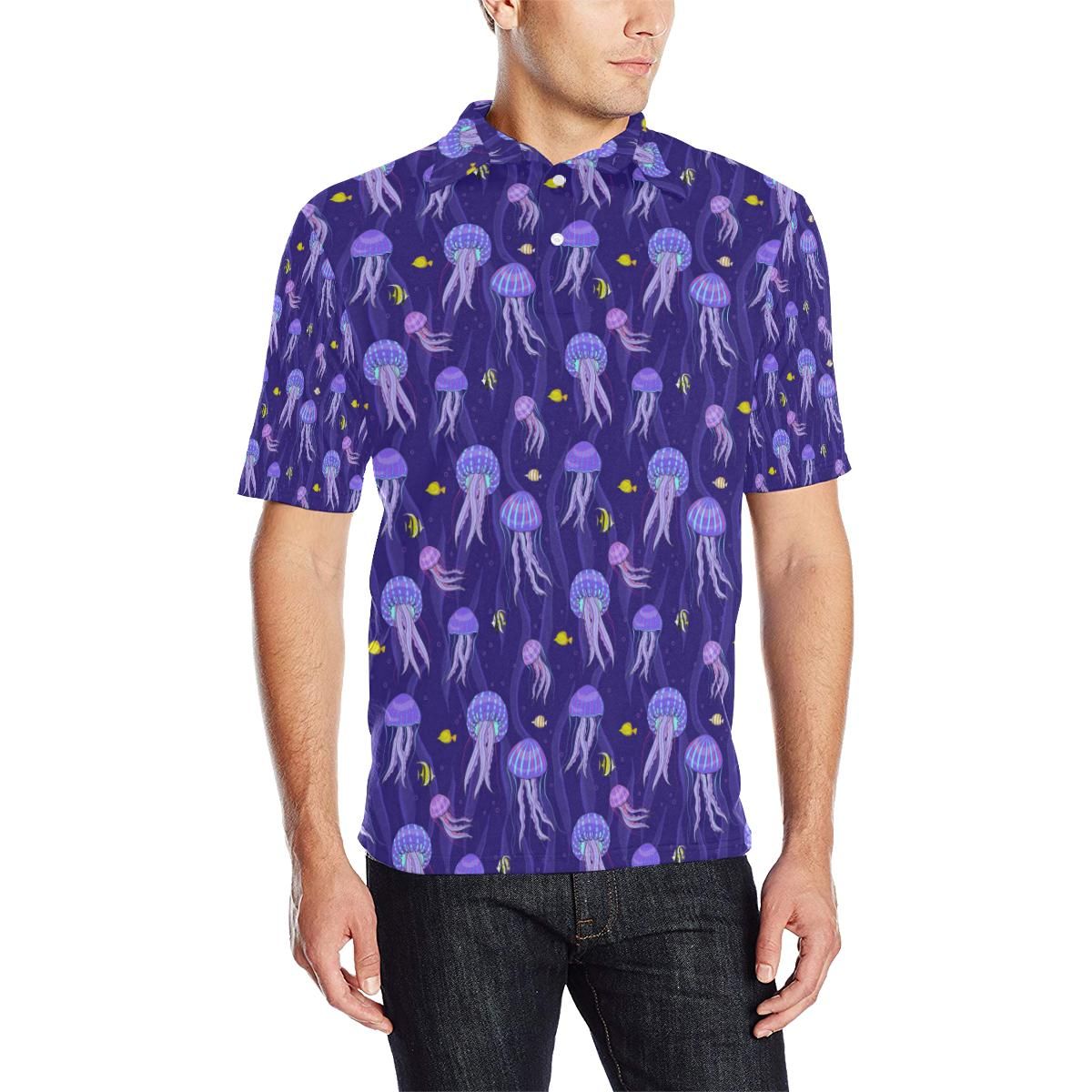 Jellyfish Style Print Men Polo Shirt Jellyfish Style Print Men Polo Shirt