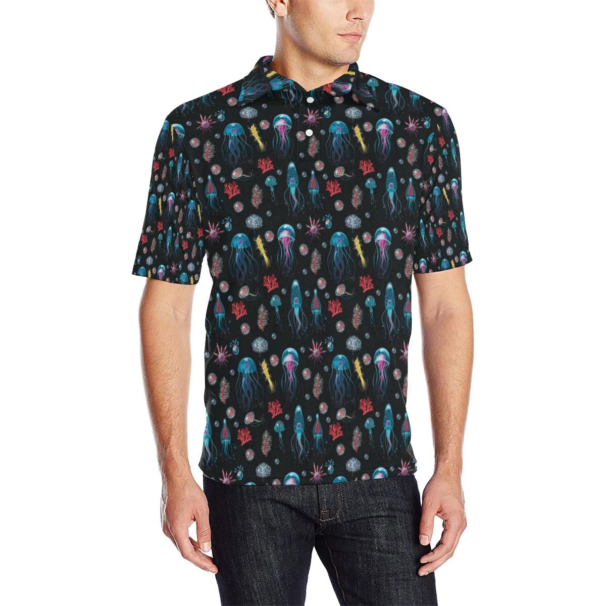 Jellyfish Underwater Print Men Polo Shirt Jellyfish Underwater Print Men Polo Shirt