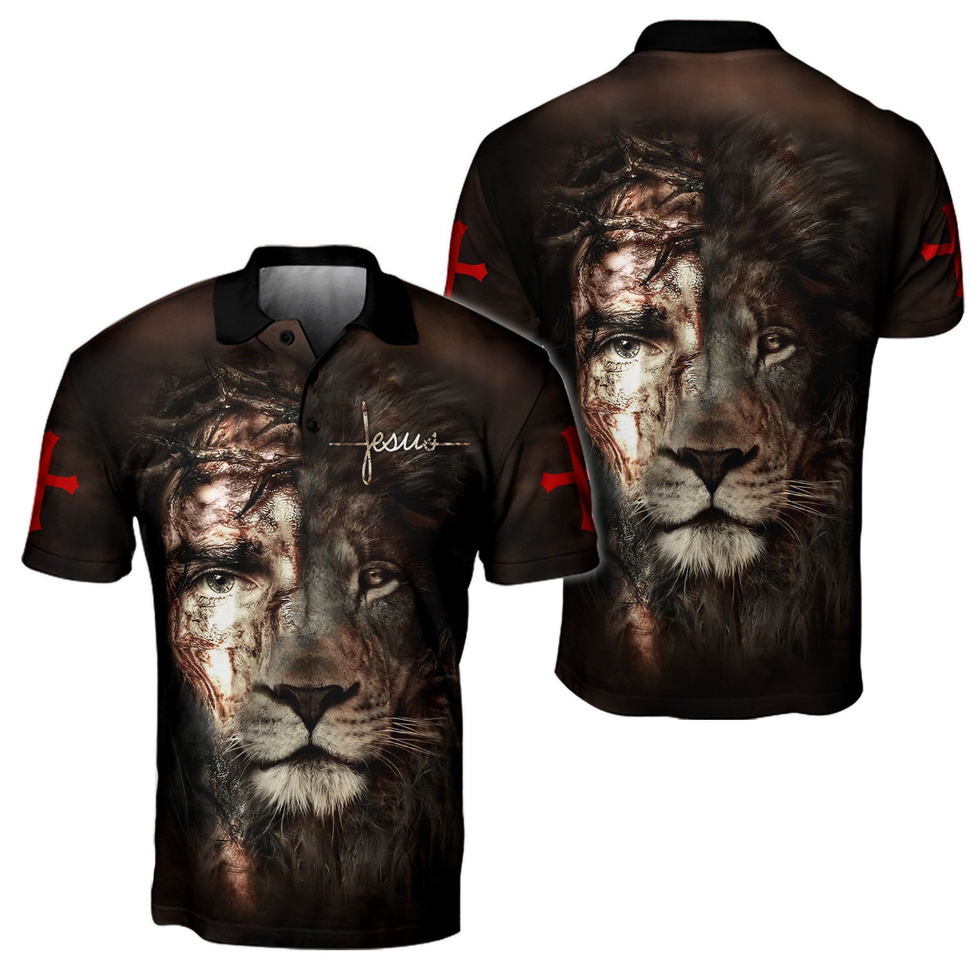 Jesus And Lion 3D All Over Printed Unisex Polo Shirt Jesus And Lion 3D All Over Printed Unisex Polo Shirt