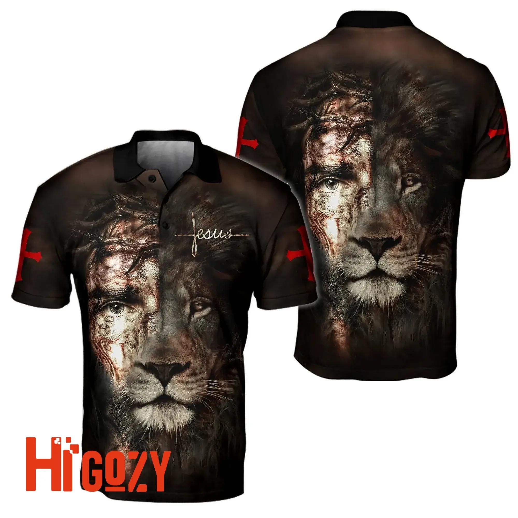Jesus And Lion 3D All Over Printed Unisex Polo Shirt Jesus And Lion 3D All Over Printed Unisex Polo Shirt