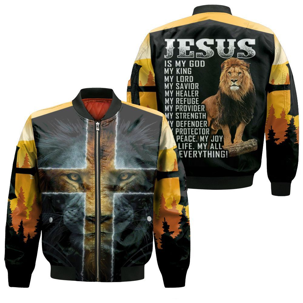 Jesus Is My God King Lord Savior My Everything Lion 3D Bomber Jacket Jesus Is My God King Lord Savior My Everything Lion 3D Bomber Jacket