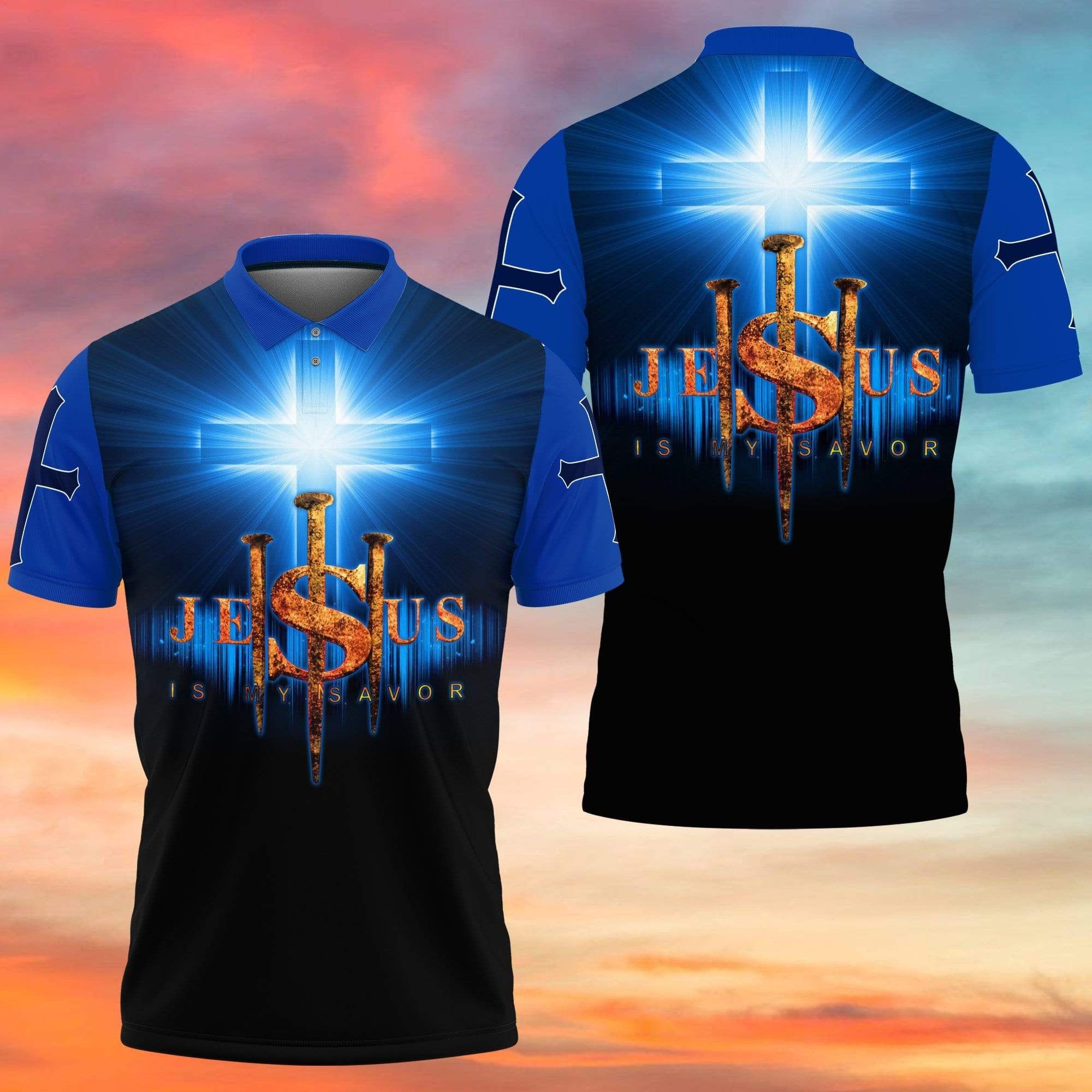 Jesus Is My Savior Blue Cross Polo Shirt Jesus Is My Savior Blue Cross Polo Shirt