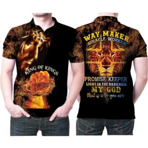 Jesus King Of Kings Way Maker Miracle Worker Lion 3D Printed Polo Shirt