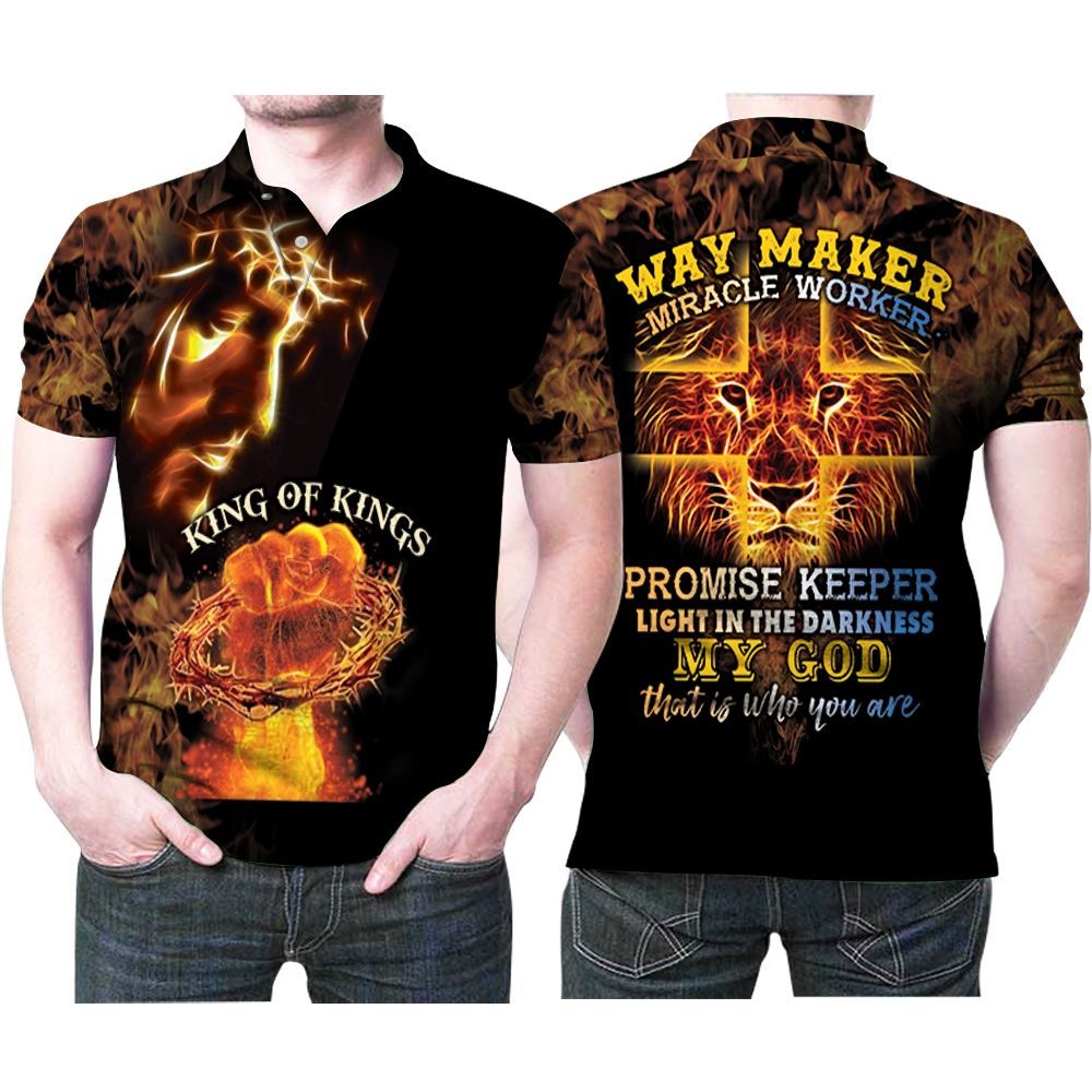 Jesus King Of Kings Way Maker Miracle Worker Lion 3D Printed Polo Shirt Jesus King Of Kings Way Maker Miracle Worker Lion 3D Printed Polo Shirt