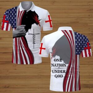 Jesus One Nation Under God American Flag Jesus Cross 3D Polo Shirt