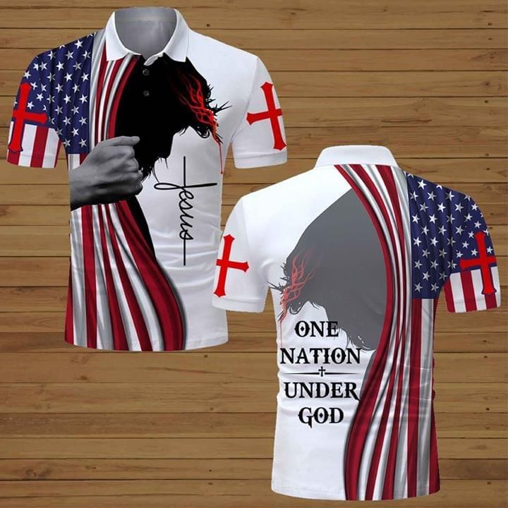 Jesus One Nation Under God American Flag Jesus Cross 3D Polo Shirt Jesus One Nation Under God American Flag Jesus Cross 3D Polo Shirt