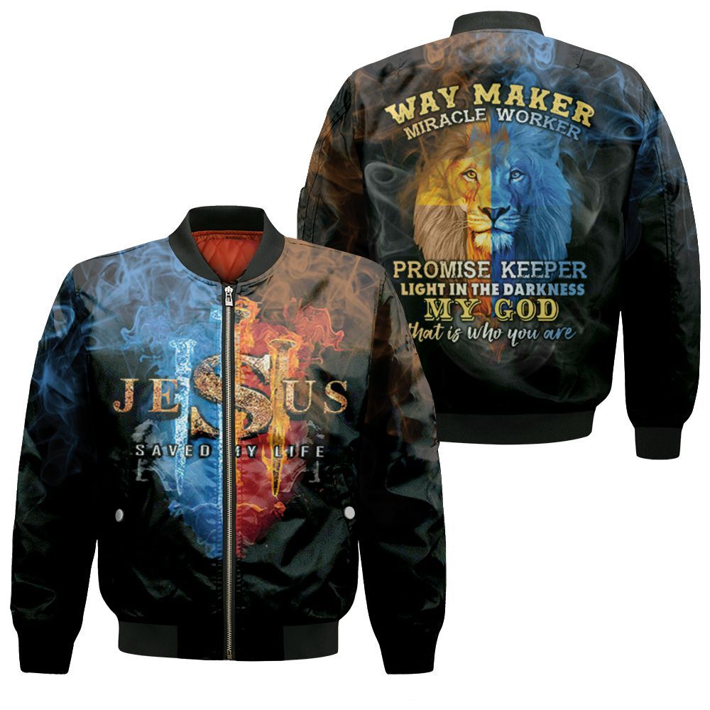 Jesus Save My Life Way Maker Miracle Worker Promise Keeper Light In The Darkness My God That Is Who You Are 3D Bomber Jacket Jesus Save My Life Way Maker Miracle Worker Promise Keeper Light In The Darkness My God That Is Who You Are 3D Bomber Jacket